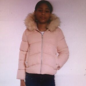 Kids Pink Puffer Jacket with Faux Fur Hood